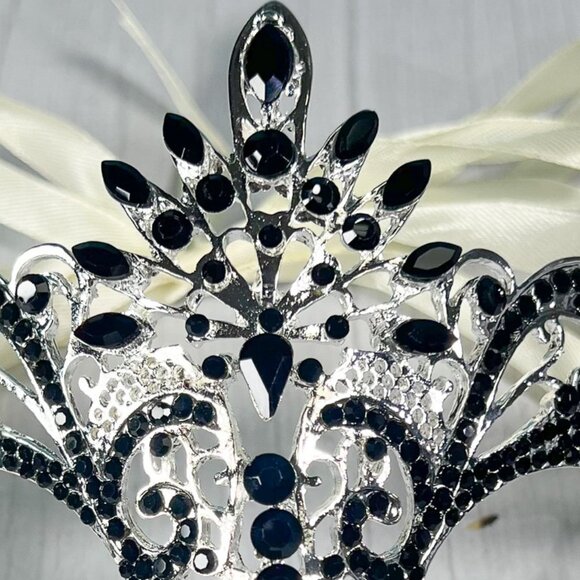 Masquerade Mask Luxury Black Crystal, Rhinestone Gothic Mask, Black Diamond Mask - Picture 4 of 4